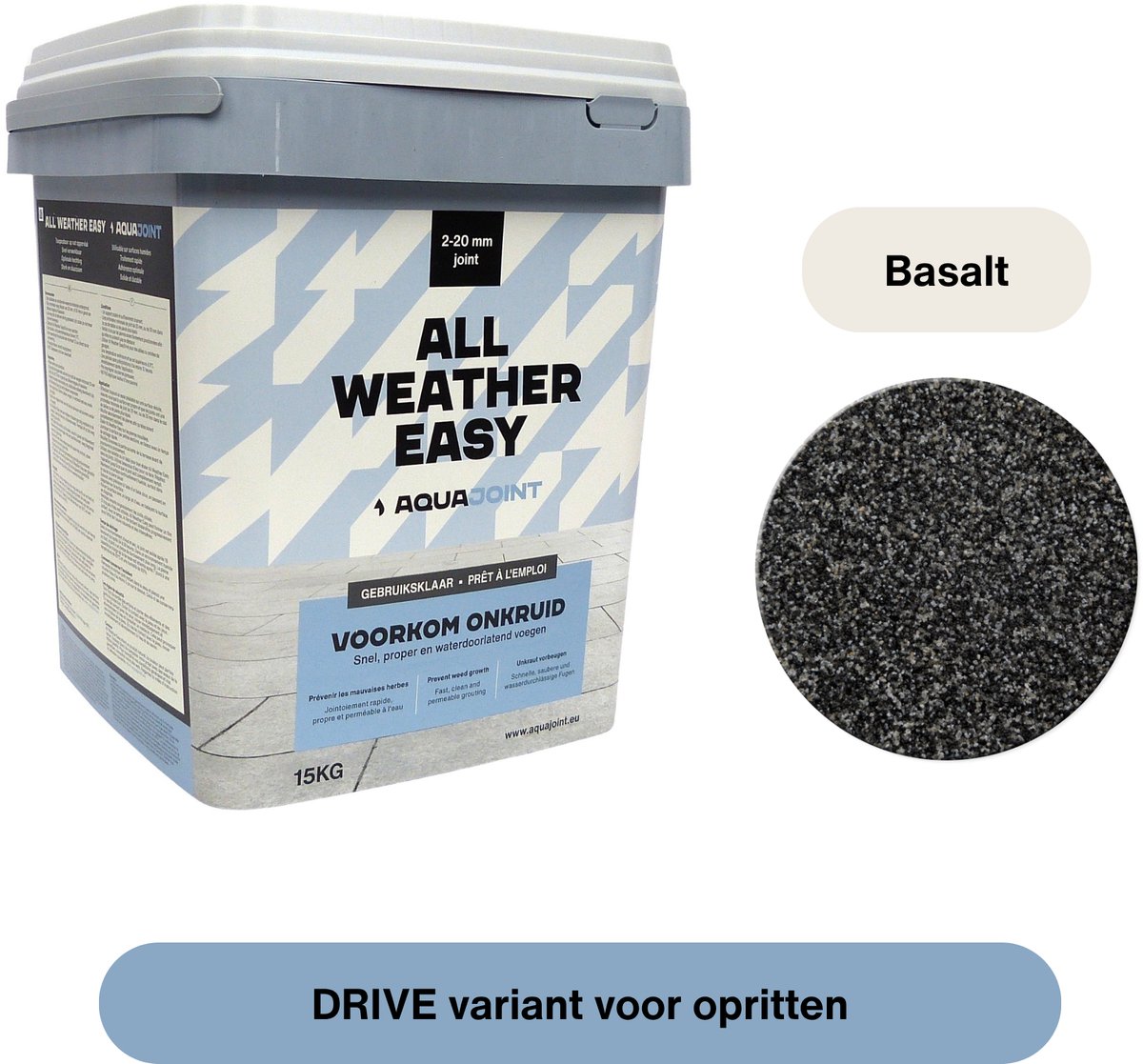 Aquajoint All Weather Easy DRIVE Basalt 15kg – Waterdoorlatende voegmortel voor Oprit conform SB250 – Gebruiksklaar voor 2,5–40 mm Voegbreedte