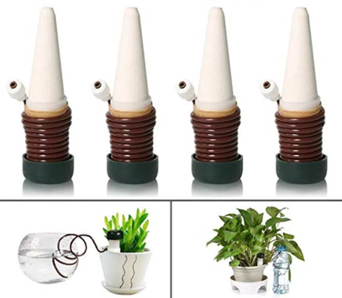 4 stuks Zelfbewateringssysteem - Automatische Druppelirrigatie - Voor Kamerplanten & Balkon - Sifonprincipe - Keramische Druppelaar - Incl. 4 Irrigatiestekers
