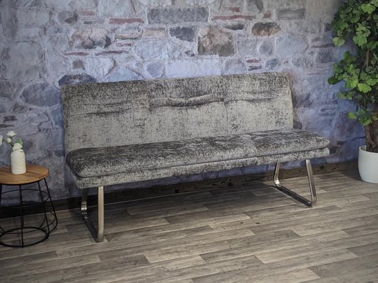 Canapé MCW-H70, canapé de salle à manger canapé rembourré, dossier tissu/textile chenille acier inoxydable brossé 180cm ~ bleu-vert