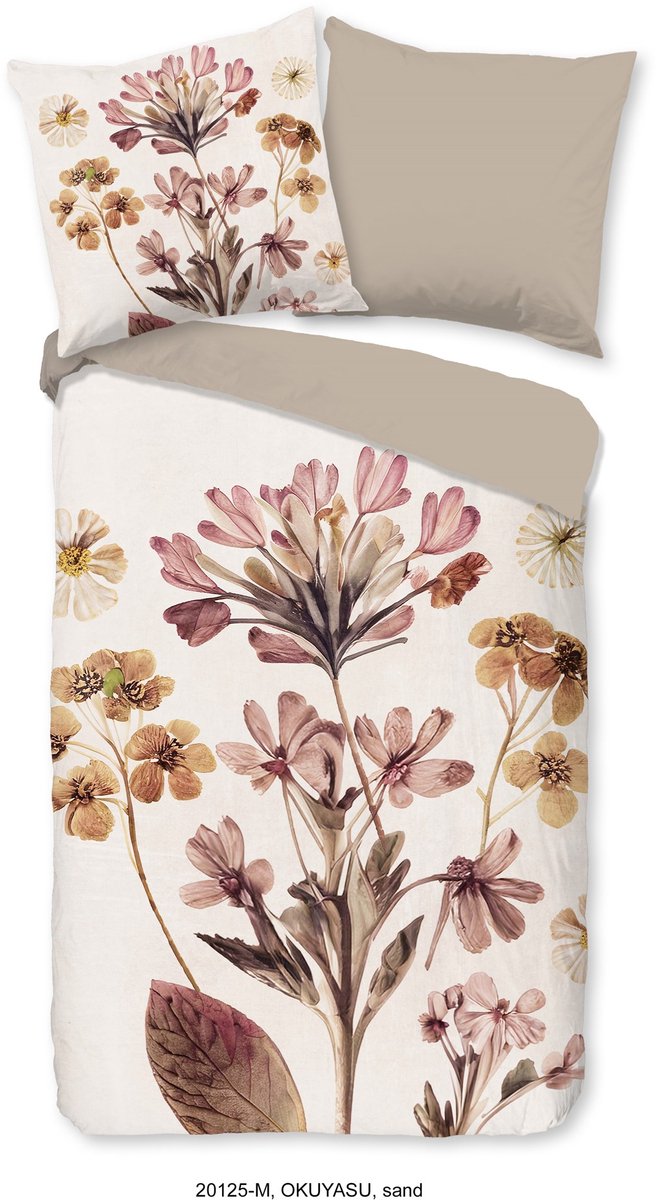 Pure dekbedovertrek bloemen - Lits jumeaux 240x200/220 cm - Zand - Microvezel