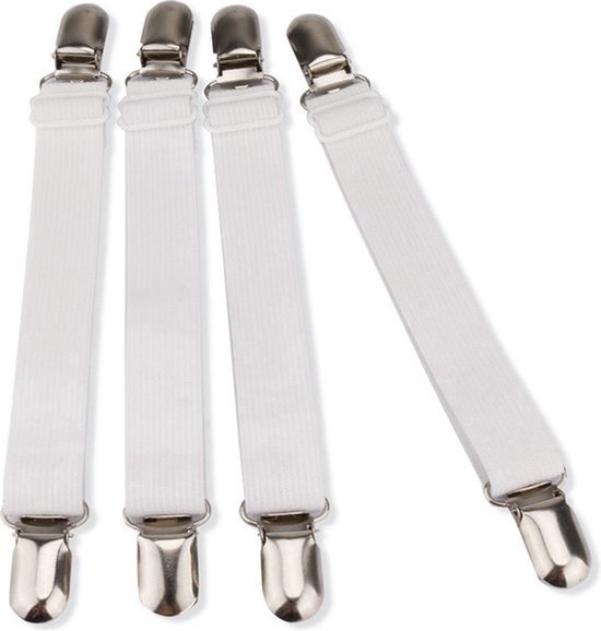 Dekbedclips - Lakenspanners - verstelbaar - Overtrekspanners - Lakenbretels - Lakenklemmen - Stevige klemmen - 4 stuks wit