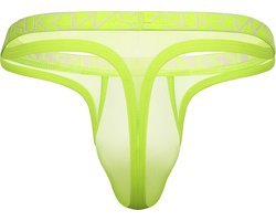 SUKREW Sheer Low-rise Thong Acid Yellow - MAAT L - Erotisch Heren Ondergoed - String voor Man - Sexy mannen String