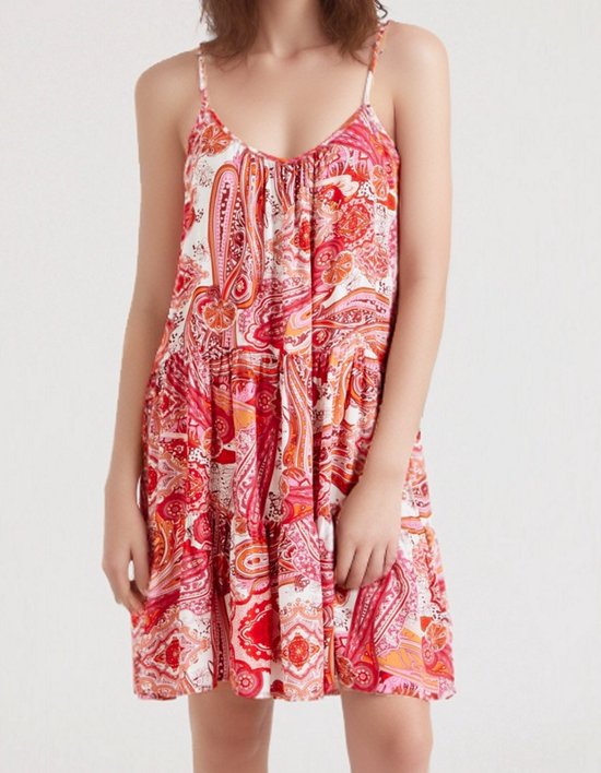 Zomerjurken Dames- Korte Strandjurken Ibiza Stijl | Pink Paisley | Maat L/40