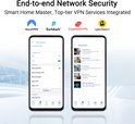 Twee smartphone-schermen tonen VPN-opties en netwerkinstellingen. Icons van NordVPN, Surfshark, ExpressVPN en CyberGhost.