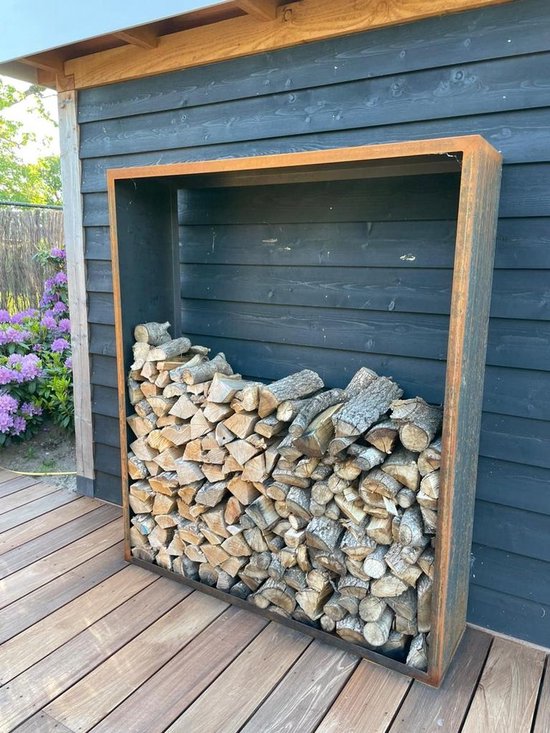 Foto: Cortenstaal houtopslag zonder pootjes 180x40x180 cm lbh houthok haardhout kachelhout houtrek opslag hok opslag hout staal stalen berkenhout beukenhout eikenhout elzenhout essenhout fruitbomenhout kastanje houtkachel