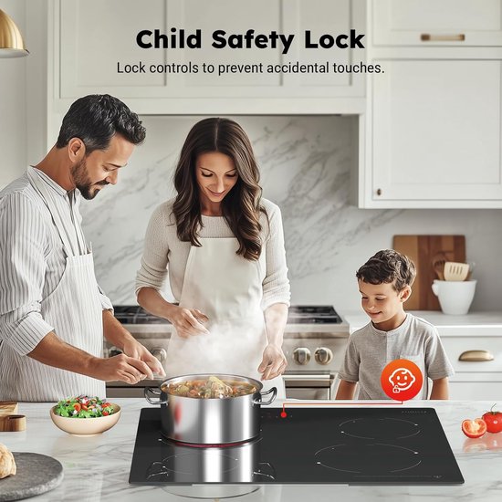 Plaque de cuisson vitrocéramique 60 cm – Plaque de cuisson électrique encastrable 4 feux – 6 000 W – 9 niveaux de puissance – Commande tactile – Plaque de cuisson vitrocéramique