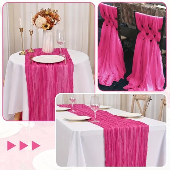 Chemin de table en étamine PolkaHome® 1 pièce – Nappe en étamine de coton – Chemins de table textile et nappe 90 x 300 cm – Chemin de table en étamine, étamine (Fuchsia)