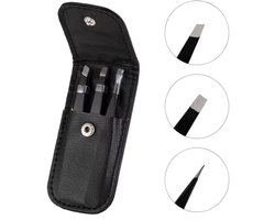 pincet set - Epileer set - 3-delig set - 3 pinnetjes - Verschillende soorten - In een hoesje - Zwart - RVS - Epileren 0 Splinter verwijderen - CHPN
