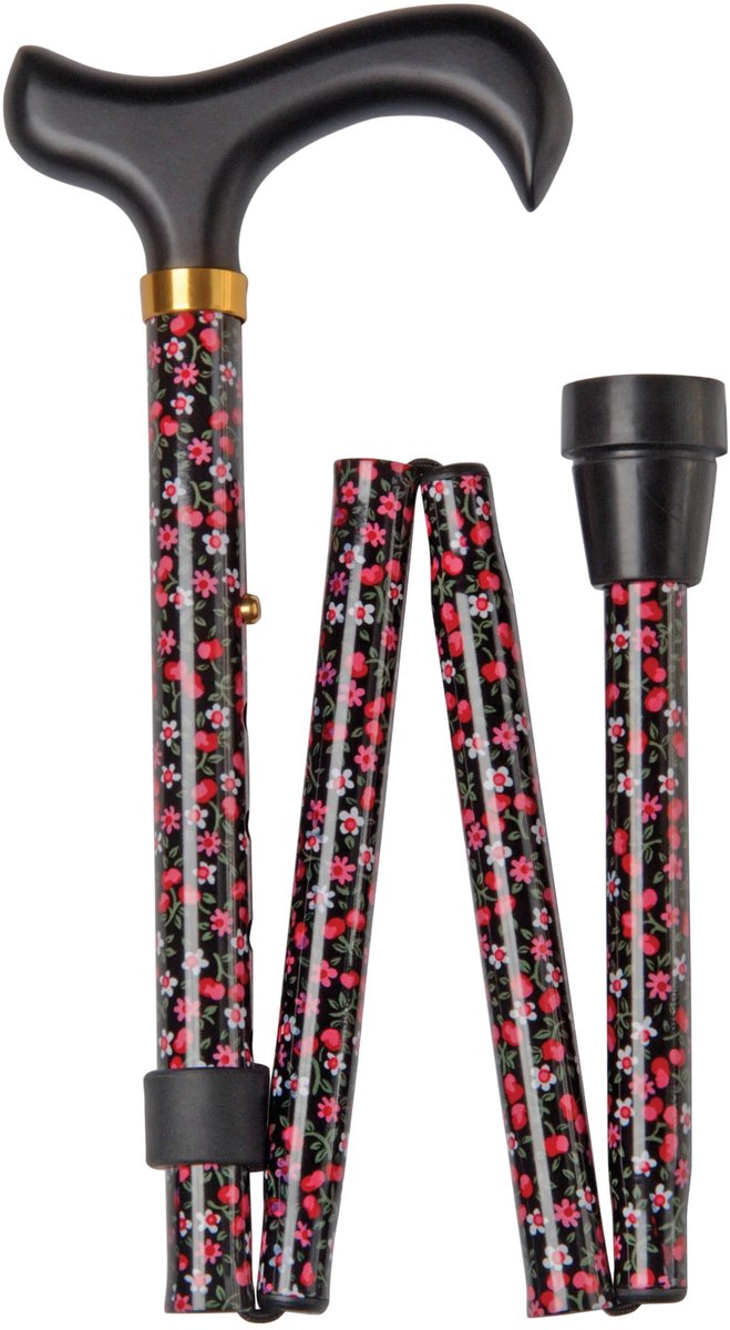 Classic Canes Opvouwbare wandelstok – Roze met witte bloemen Bloemen - Verstelbaar - Lengte 79 tot 89 cm - Aluminium - Derby handvat - Gewicht 370 gram - Diameter wandelstok 19 mm - Voor heren en dames - Wandelstok opvouwbaar - Inklapbaar