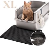 Kattenbak RVS XXL – Gemakkelijk schoon te maken – Geurvrij, Lekvrij en Vlekvrij – 38L Inhoud – Roestvrijstalen Kattentoilet met hoge rand – Grote Kattenbak met Schep & Gritopvangmat – 60 × 40 × 32 cm
