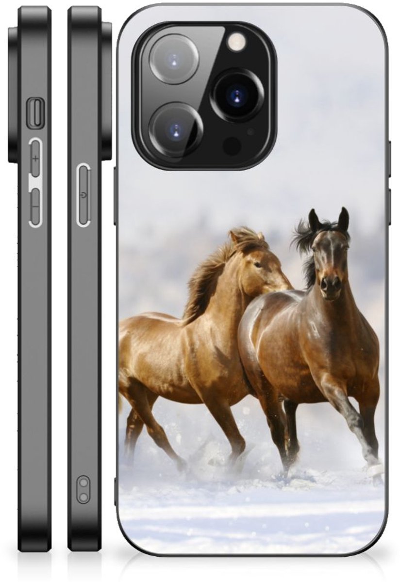 Back Cover voor iPhone 14 Pro Dierenprint Telefoonhoesje Paarden