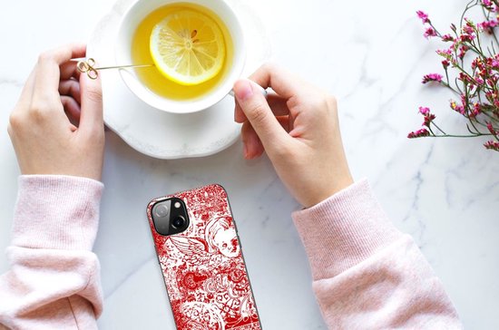 Coque arrière Coque en Siliconen TPU Apple iPhone 14 Coque pour téléphone portable avec bordure noire Crâne d' Angel Rouge