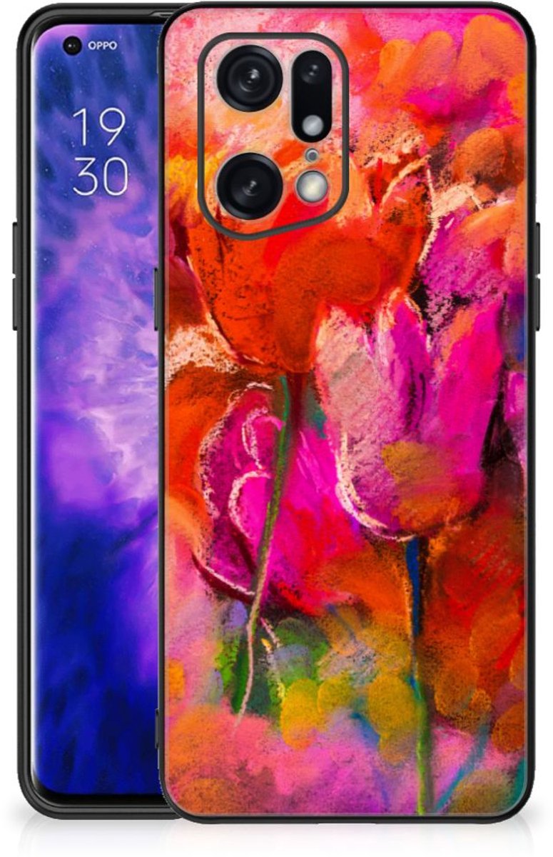 Back Cover voor Kleurrijke Telefoonhoesje OPPO Find X5 Pro Tulips