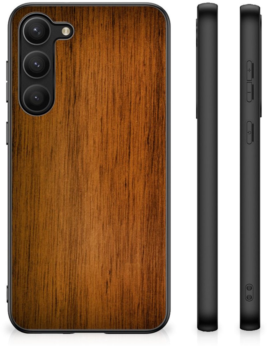 Back Cover voor Samsung Galaxy S23 Plus Houten Print Telefoonhoesje Donker Hout