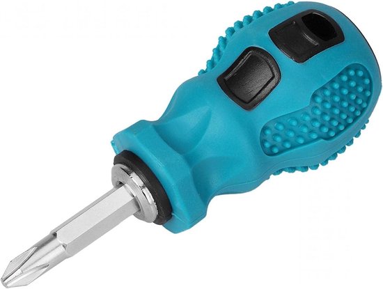 Dubbele sleufbits schroevendraaier met korte magnetische punt, chroom
