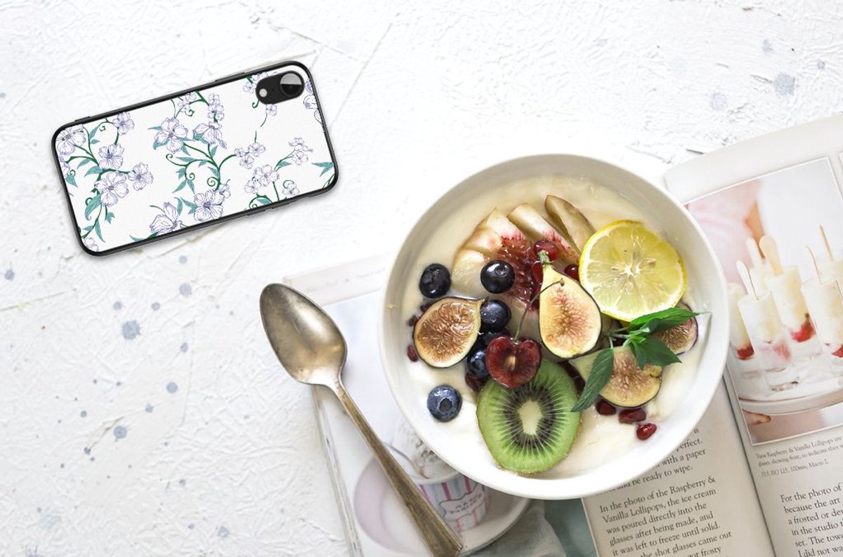 Apple iPhone XR Uniek Bloemen Hoesje Blossom White