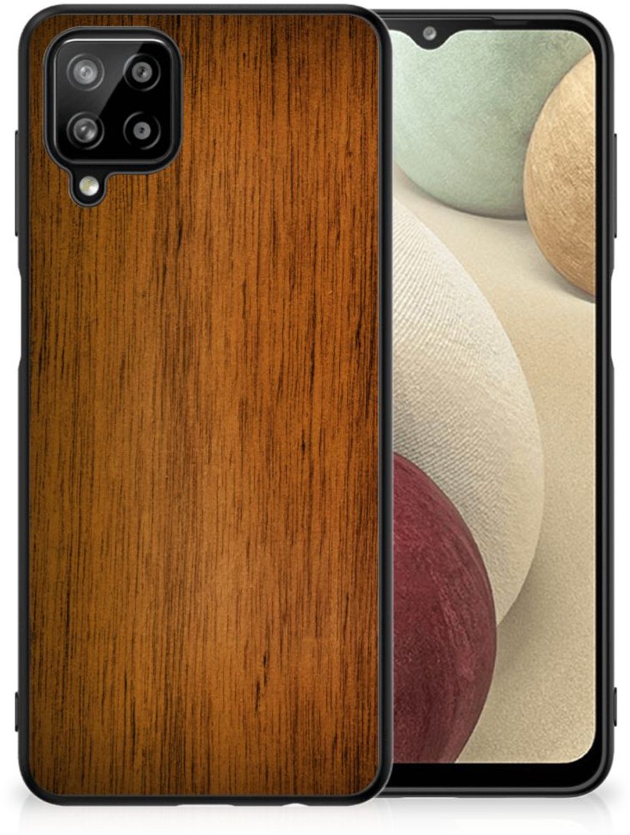 Samsung Galaxy A12 Houten Print Telefoonhoesje Donker Hout