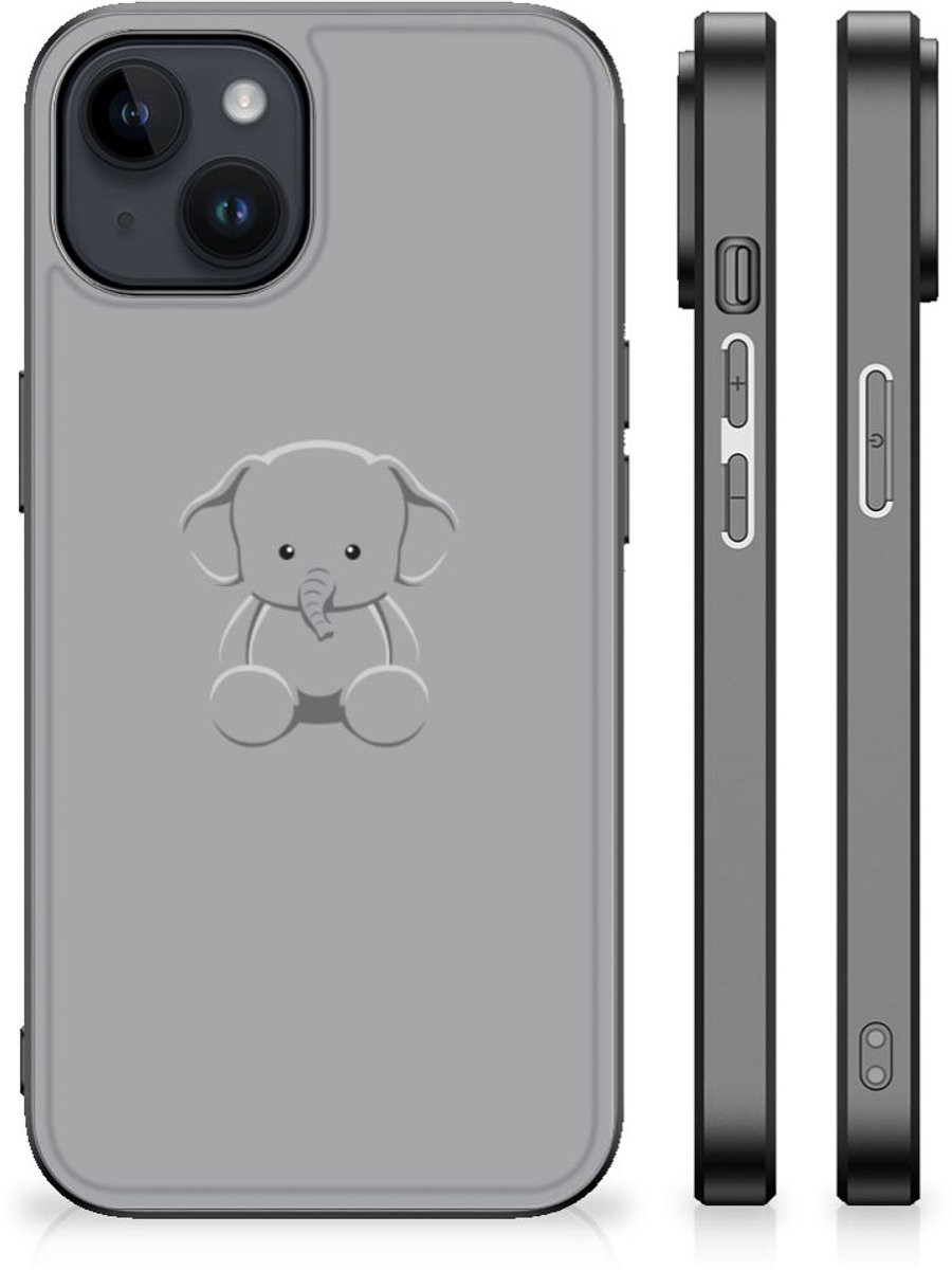 Back Cover voor iPhone 15 Plus Hoesje Grijs Baby Olifant