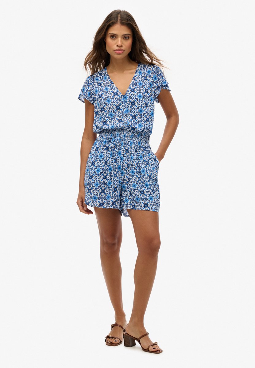 Superdry Playsuit met print en korte mouwen Dames Jurken Blauw