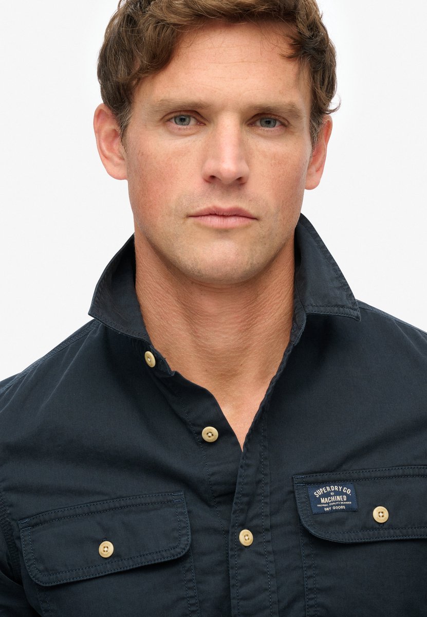 Superdry Katoenen Workwear overhemd met lange mouwen Heren Lange mouwen shirts Marineblauw