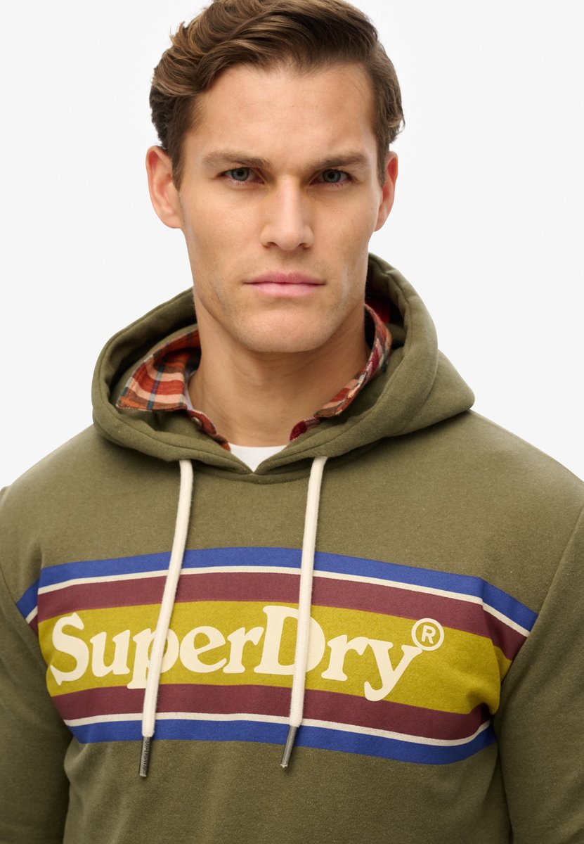 Superdry Gestreepte relaxte hoodie met Venue-logo Heren Hoodies Khaki