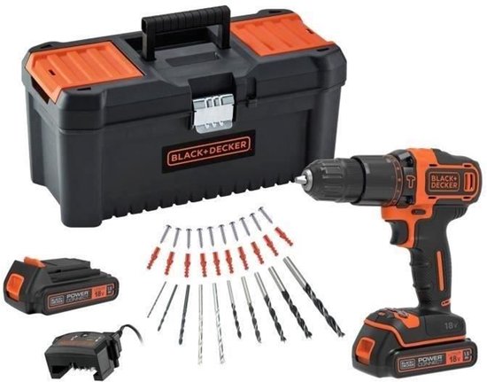 BLACK+DECKER 18V accuklopboormachine - BDCHD18C2TA-QW - Met 2 18V accu's - 30 accessoires inbegrepen