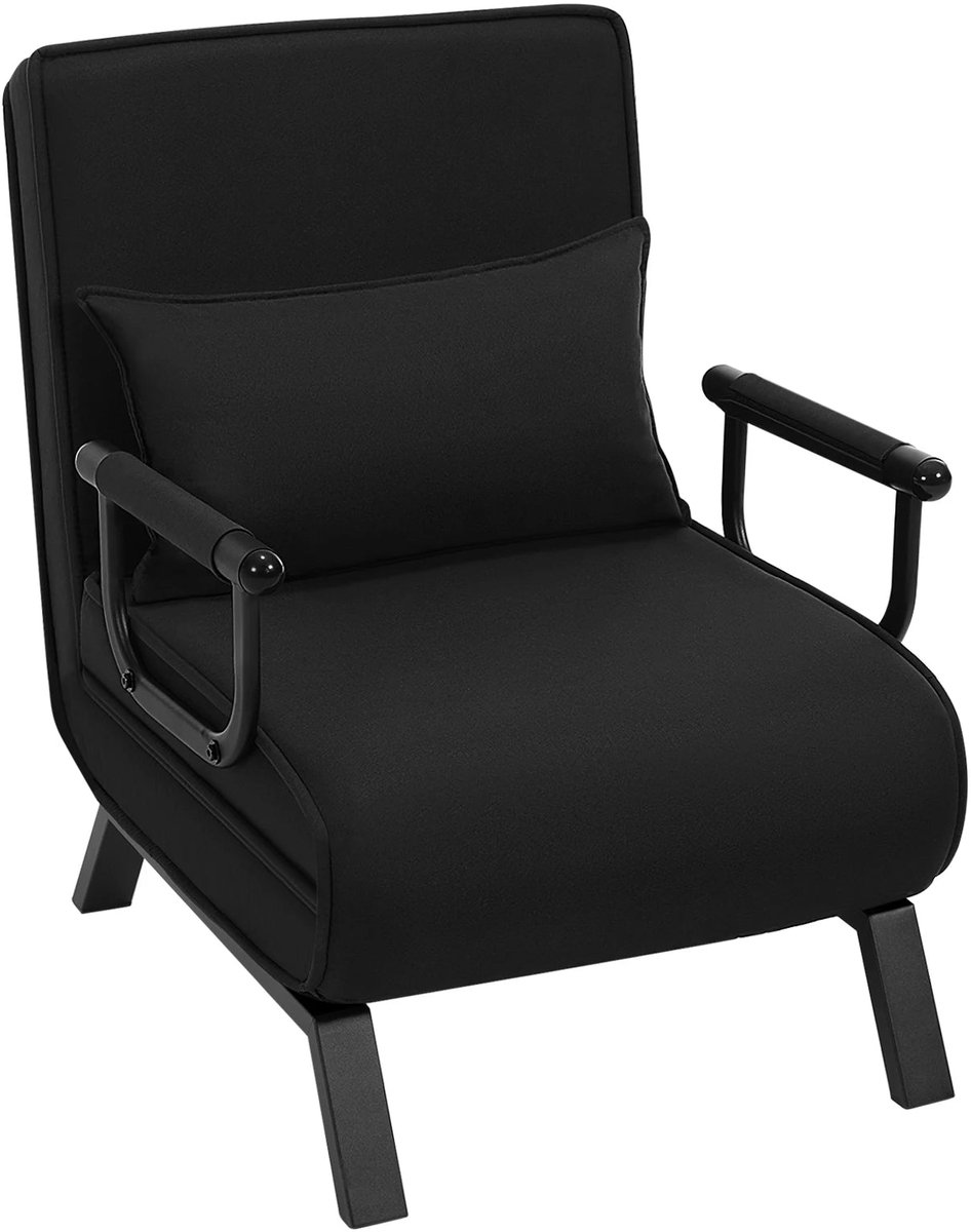 Slaapbank - Slaapfauteuil - Slaapstoel - Inklapbare Slaapbank - Opvouwbare Stoel - Verstelbare Rugleuning - met Fauteuil - Linnen Bekleding - Kussen - 3-in-1 - Zwart