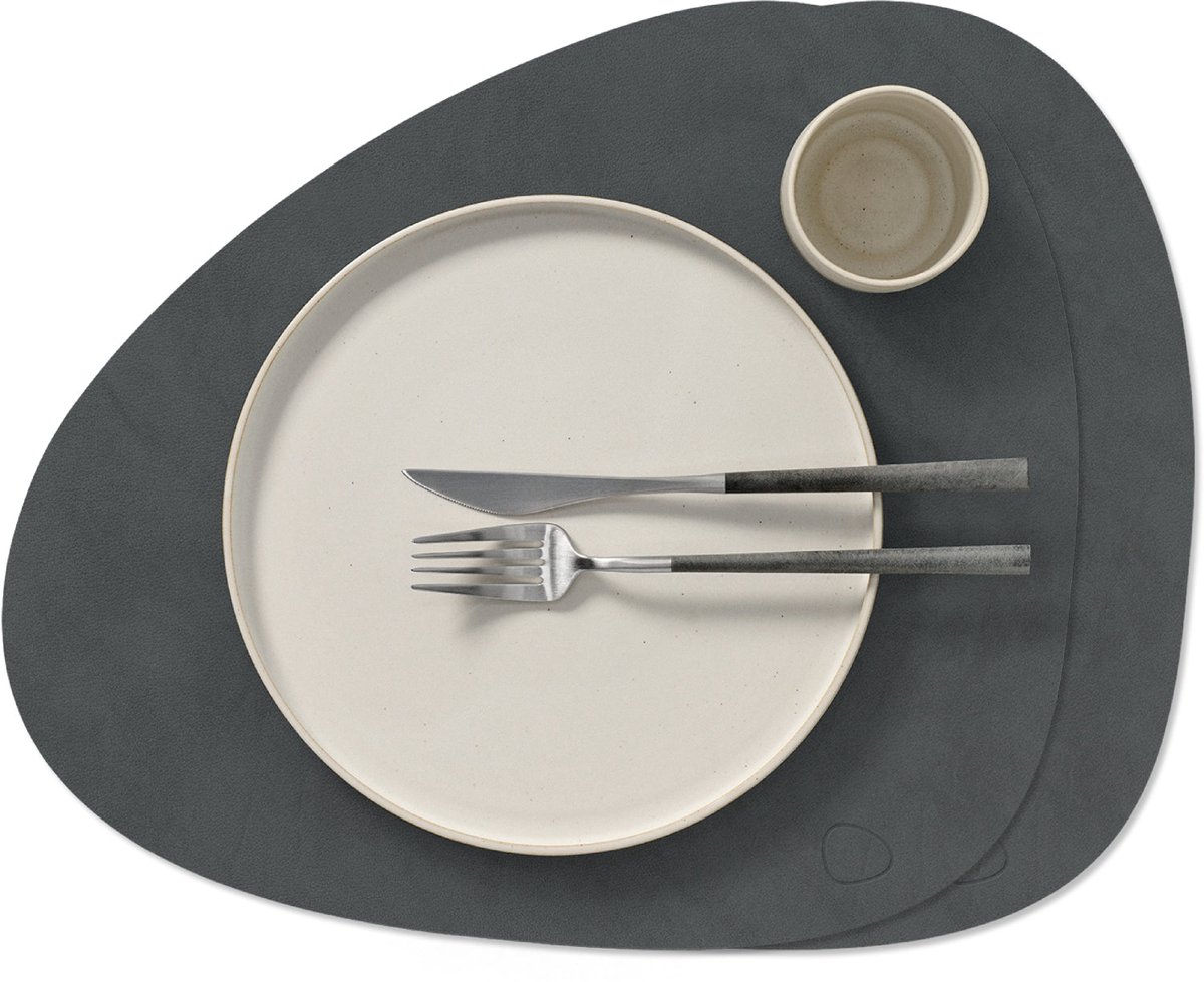LIND DNA Placemats Nupo - Leer - Anthracite - Curved - 44 x 37 cm - 2 Stuks
