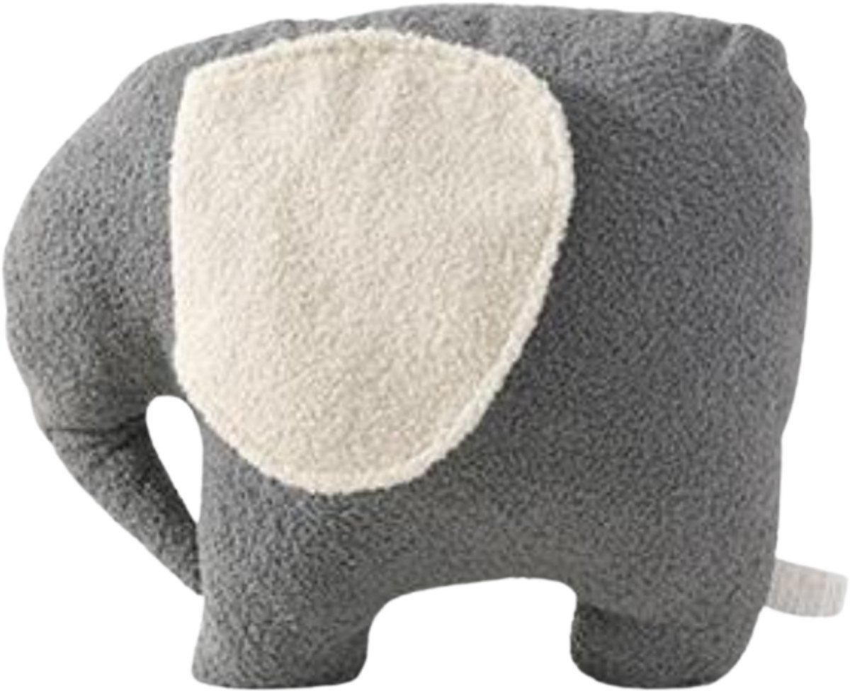 Olifant - Sierkussen in vorm van Olifant - Vormkussen – 37x46 cm Grijs/Wit - Luxe Pluche Sierkussen voor Kinderkamer & Woondecor – RBAN SPCTRA®