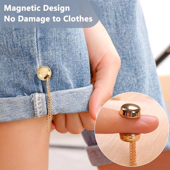 QUARKZMAN 8 Stück Magnetische Kleidungsclips, Quadratisch Kleidungsklammern mit Kette Kleider-Clips Hijab-Magnete für Kleidung Schals Hosenbeinen Brosche, Gold/Silber/Schwarz/Roségold
