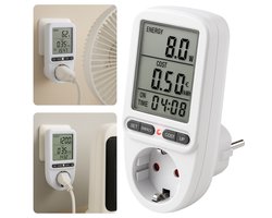 Cheqo® Energiekosten Meter voor Standaard Stopcontact – Energie Verbruiksmeter met Duidelijk Display – kWh Meter tot 3680W – Nauwkeurige Stroomverbruik Meter – Overbelastingsbeveiliging – Energie Besparen – Energiemeter