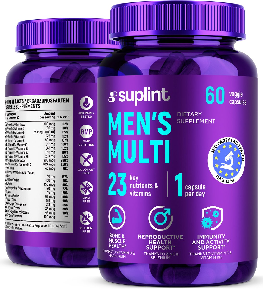 Goedkoopste Multi-vitamine MAN - Vitaminen - Multivitaminen - Multivitamines en mineralen - Multivitamine man - Multivitamine - Multivitamine compleet man - 60 capsules - Suplint