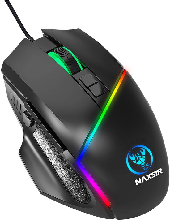 NAXSIR A876 Gaming Muis met RGB Verlichting & Instelbare DPI (800-6400) – Bedraad Muis - 7 Programmeerbare Knoppen