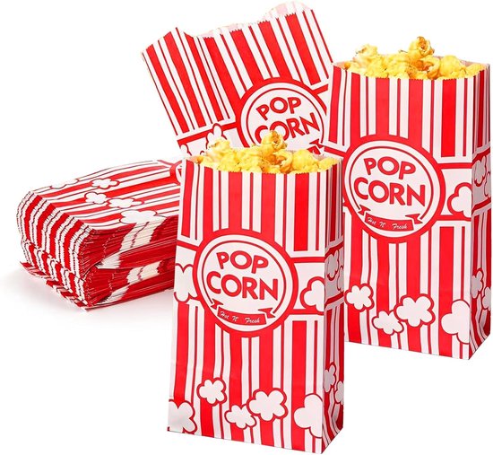 Zoute Paper Pack of 100 Popcorn Bags - 21 x 9 cm Popcorn Paper Bags - Popcorn Box ...