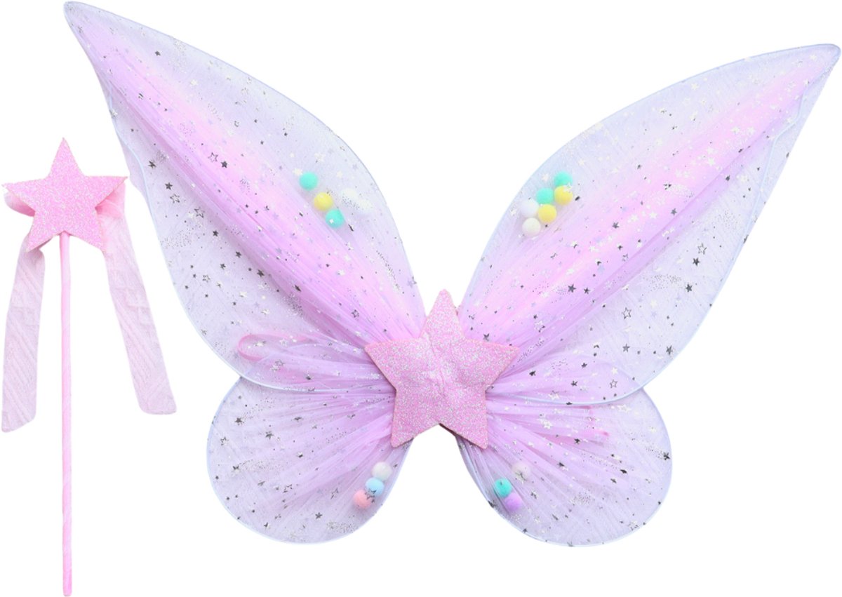Joya Kids® Tuin Vlinder Fee Verkleedset voor Meisjes | Fëen Tutu verkleedkleding | Prinsessencape | Cape Set | Unicorn | Meisje Verkleedset | Carnvalskleding Halloween Meisjes | Met Haarband, Staf, Vleugels en Tutu | Licht Roze — afbeelding 7