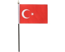 Turkije - mini vlaggetje van 10 x 15 cm op stokje - Landen vlag - H27 cm - polyester