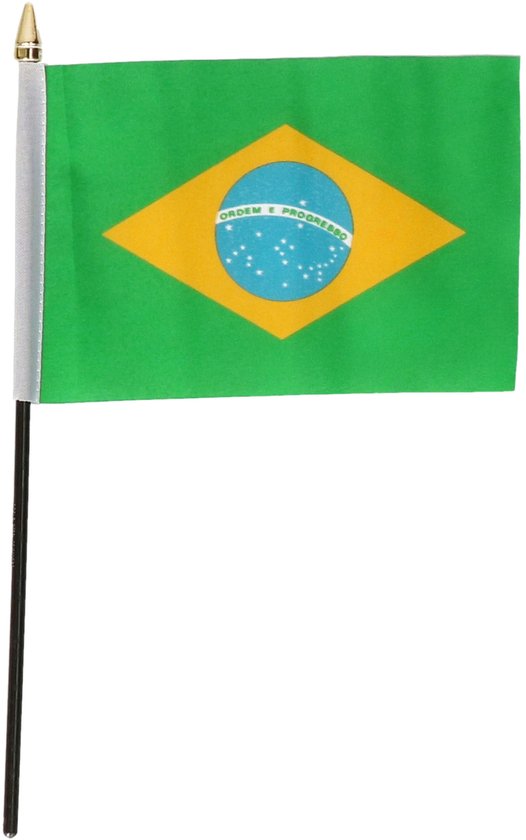 Brazilie - mini vlaggetje van 10 x 15 cm op stokje - Landen vlag - H27 cm - polyester