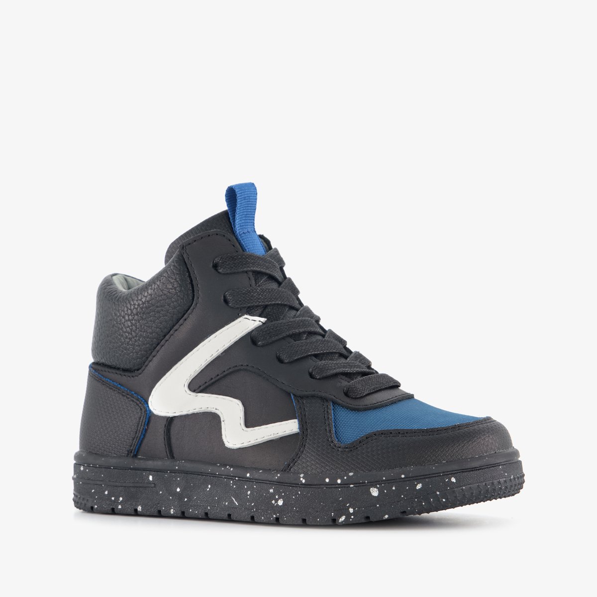Stap leren hoge jongens sneakers zwart blauw - Maat 25