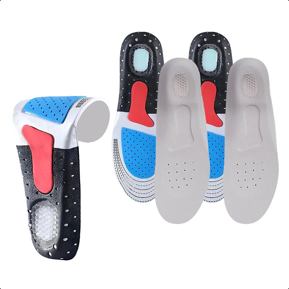 Medure® 2-Paar - 35-40 - Gel Inlegzolen - Hielspoor Zooltjes - Grijs - Steunzolen - Hakverhoger - Achillespees - Heren Werkschoenen - Dames - Vrouw - Verhogende - Badstof - Antislip - Sport