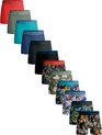 Twaalf heren boxershorts van Muchachomalo, variërend in kleur van rood en grijs tot verschillende blauwtinten, met vijf verschillende prints.