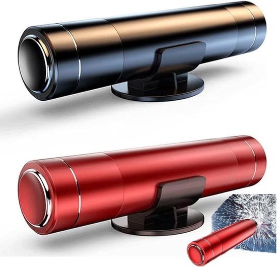 Brise-vitre de voiture - 2 pièces - Marteau de sécurité - Marteau de sécurité pour voiture - 10x2cm - Marteau brise-vitre de sécurité - Outil de sortie de secours - Coupe-ceinture de sécurité - Marteau brise-vitre de sécurité sous-marin - avec base