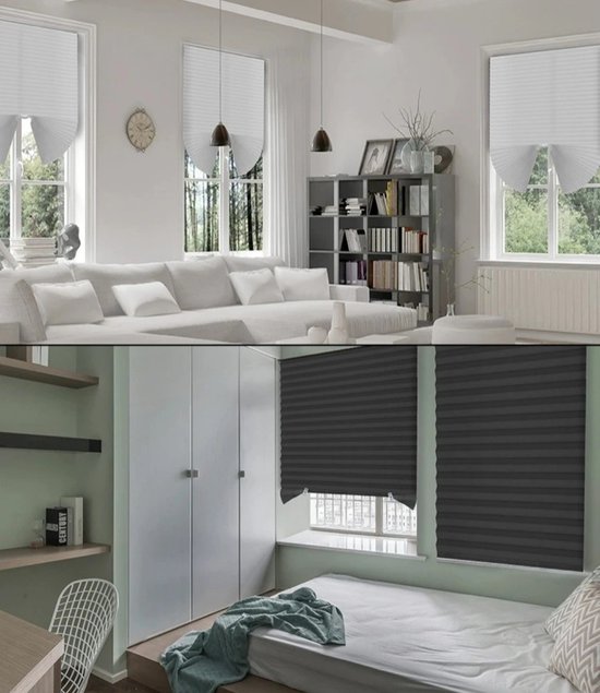 Store plissé occultant, résistant à la chaleur et isolant - Wit - Largeur max 90 cm à Longueur 210 cm - facile à raccourcir - 100% étanche à la lumière - résistant à la chaleur - Facile à installer sans perçage