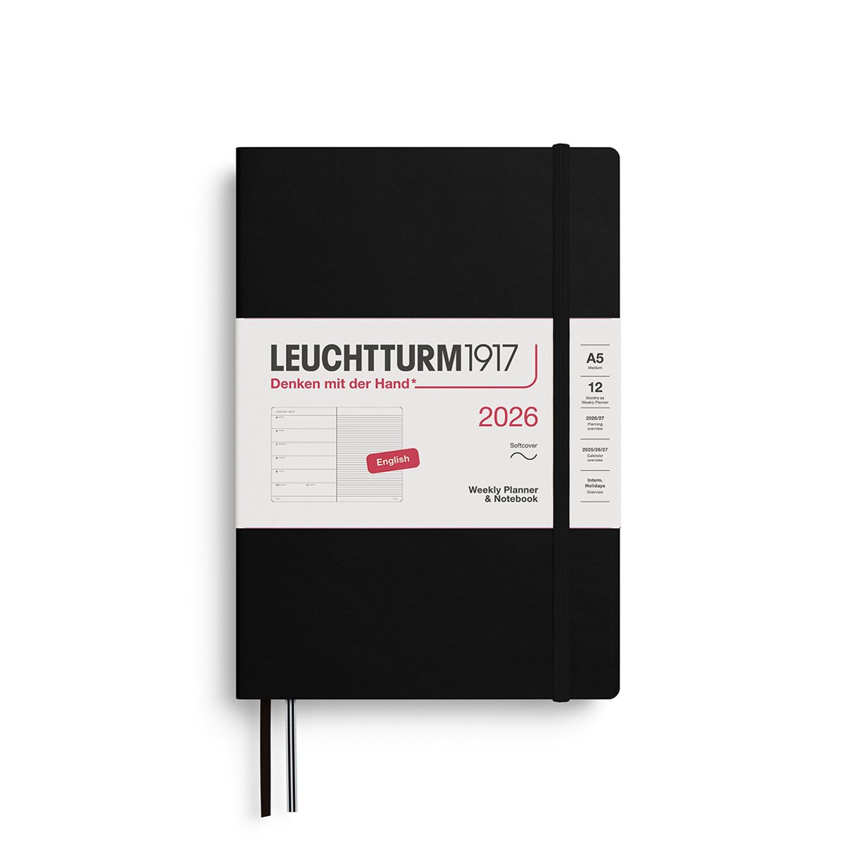 Leuchtturm1917 - Weekly Planner&Notebook - A5 - 12 maanden - 2026 - Softcover - Black