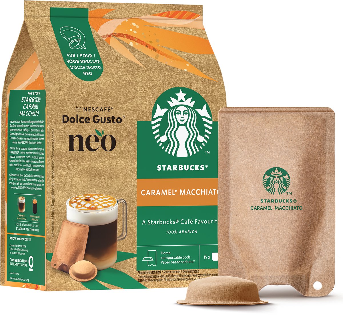 Starbucks by NESCAFÉ Dolce Gusto NEO koffiepads en sachets Caramel Macchiato - 5x 6 pads + 6 sachets voor 6 koppen koffie thumbnail 3