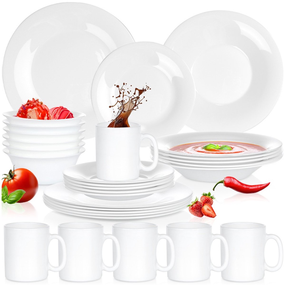 Serviesset Glas Wit 30 delig - Servies Set - Bordenset - Borden