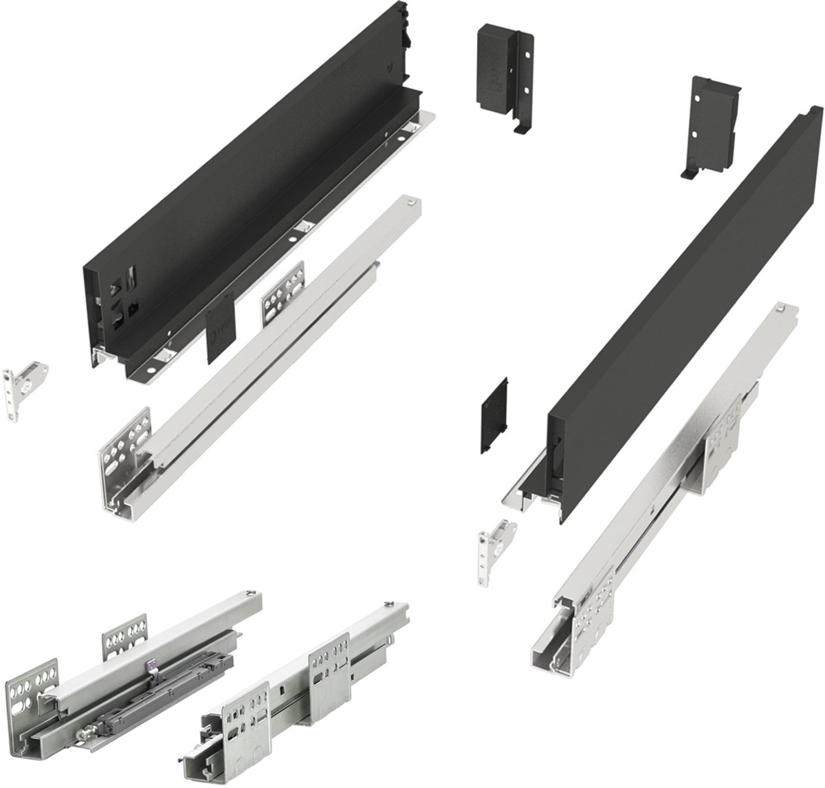 SOTECH Ladesysteem JUNKER SLIM met Push to Open (antraciet, hoogte 84 mm, diepte 450 mm, belastbaar tot 35 kg) lade met 13 mm slanke ladeframes