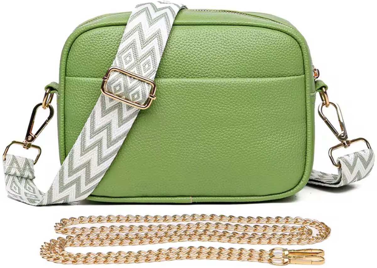 Ultiluxe® Crossbody tas voor dames - Groen - 22 x 16 x 10 cm - Schoudertas voor vrouwen - Met afneembare schouderband en gouden chain - Handtas met ritsen - Verwijderbare schouderriem - Waterbestendig - Gouden hardware - Telefoontas
