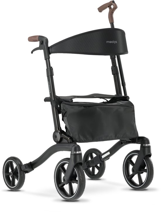 Mooiys Luxe Rollator - opvouwbaar - zitfunctie - voor binnen en buiten - Rugleuning en wandelstok houder - Zwart