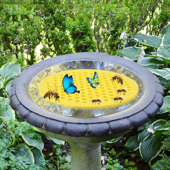 2 stuks drijvend bijeneiland - tuinbijenwaterbak - ronde bijendrinkbak - tuinbijen-, vlinder- en insectenwaterbak - perfect voor buitentuinen, op patio's en zonnige plekken - geel van Merkloos	 — afbeelding 5