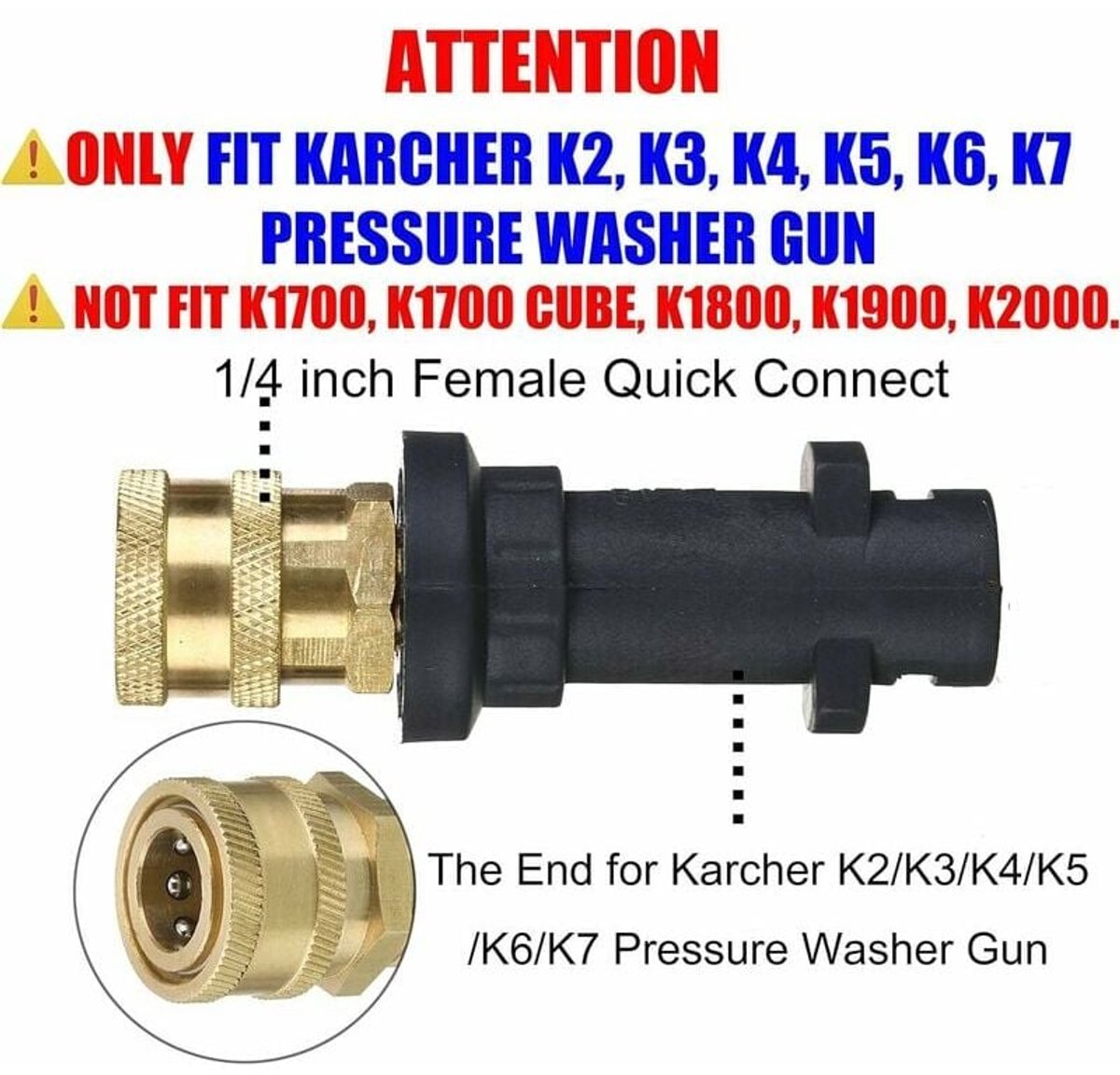 Adapter voor hogedrukreinigerpistool, 1/4'' snelkoppeling - Alleen geschikt voor Karcher K2, K3, K4, K5, K6, K7. Adapter voor hogedrukreinigerpistool - 1/4'' snelkoppeling – foto 2